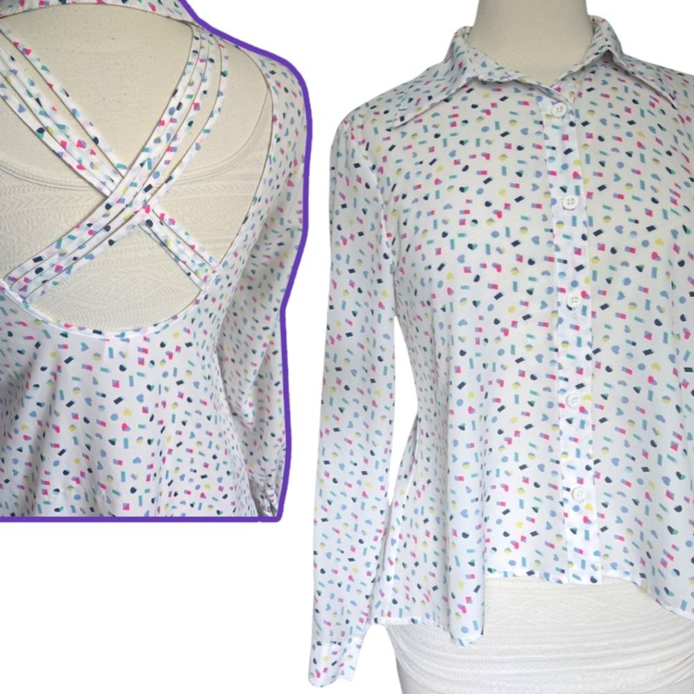 Forever 21 White Long Sleeve Backless Button Down Shirt with Notched Collar